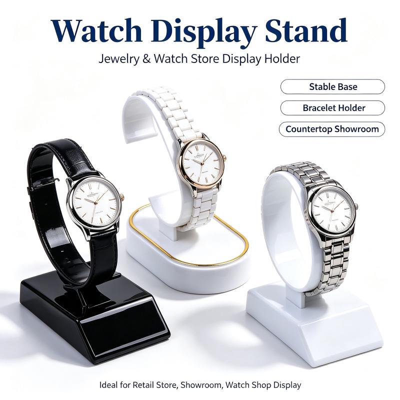 Jewelry And Watches Inc - 2個または4個入り、腕時計用ブレスレット展示用具、黒/白の腕時計展示ラック、C型リング付き、カウンター用展示ラック。
