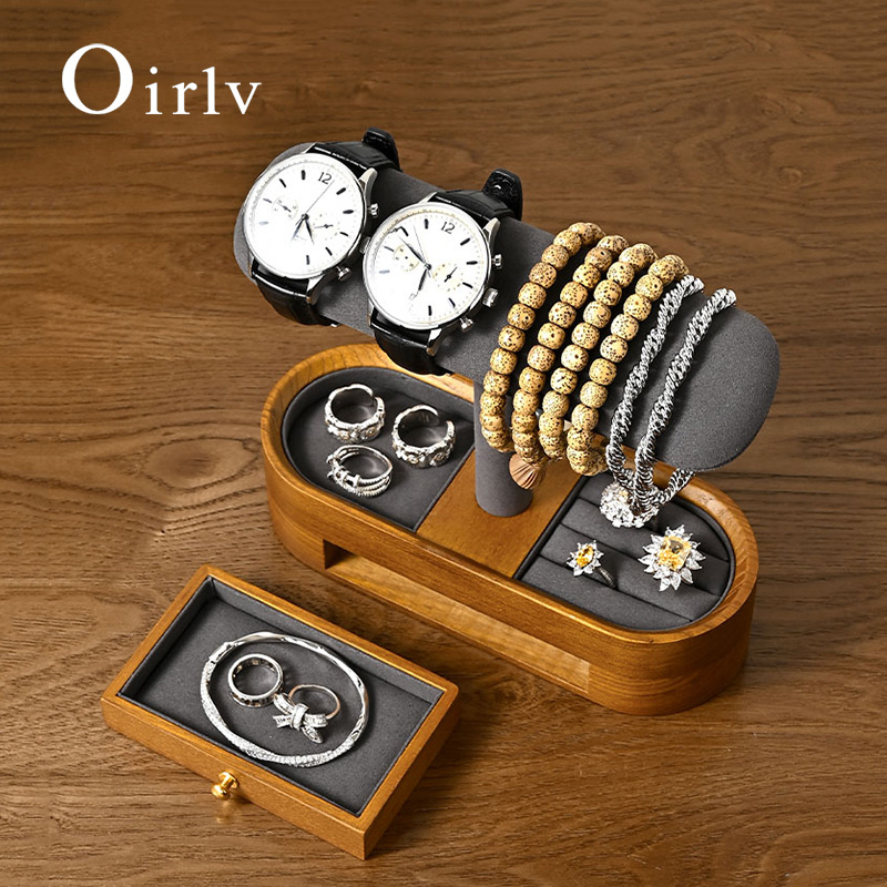 Watch Display Box - Oirlv 無垢材時計オーガナイザー棚 T バー時計ホルダーオーガナイザーショーケースブレスレットバングルジュエリーディスプレイスタンド時計収納